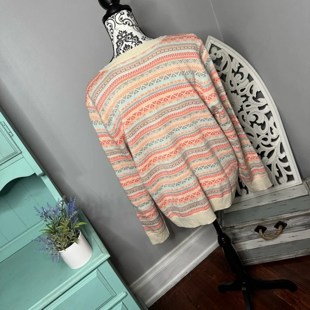 Croft & Barrow Pastel Aztec Button Front Cardigan Size XL Boho Business Casual - Picture 7 of 12
